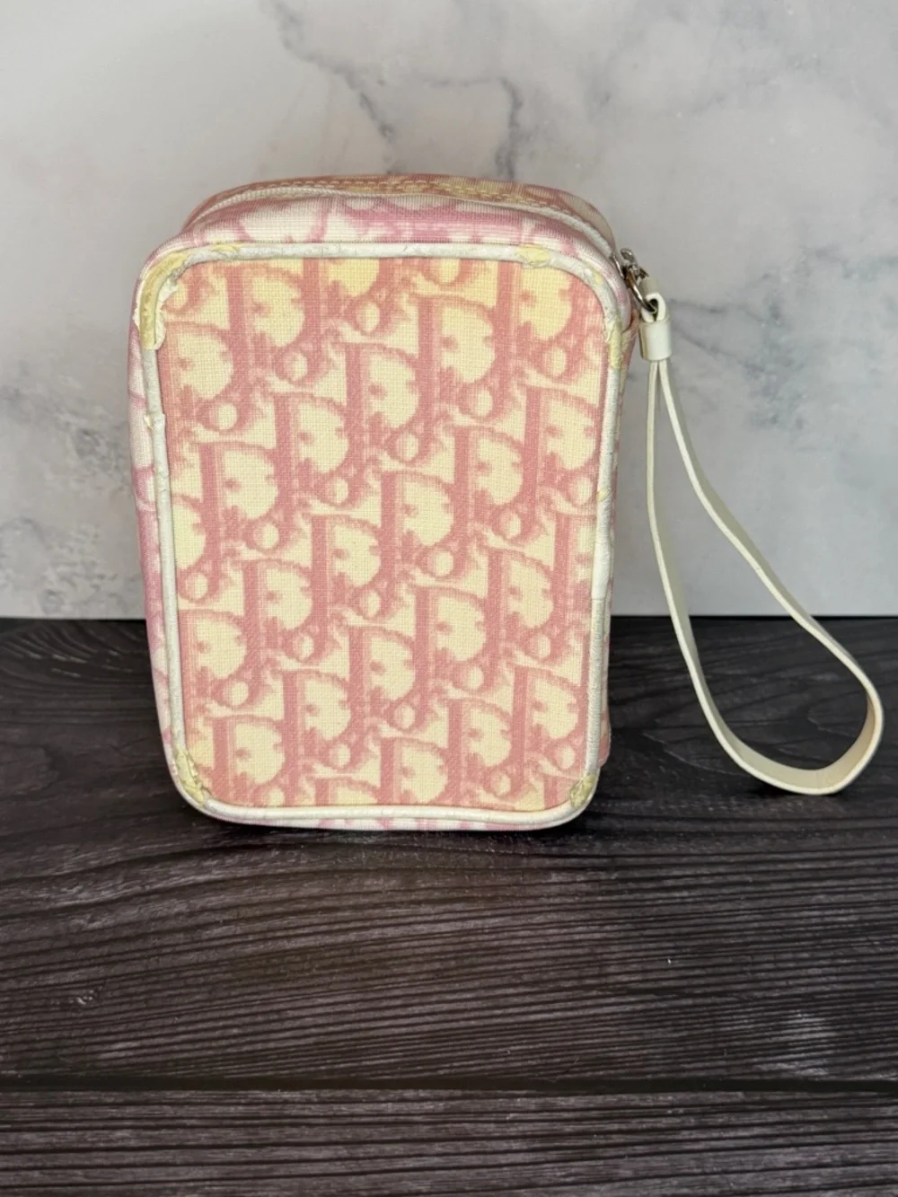 Dior Vintage Pink Trotter Wristlet Pouch Monogram Canvas Zip Bag Y2K - Picture 2 of 8